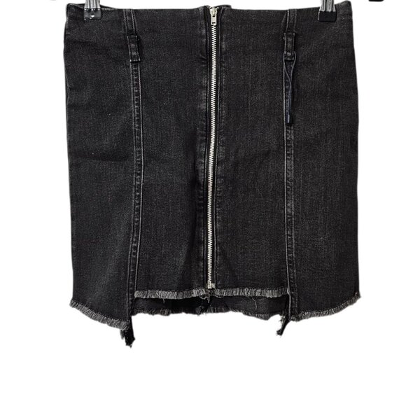 Zara Dresses & Skirts - ZARA New Denim Front Zip Frayed Black Mini Jean Moto Skirt